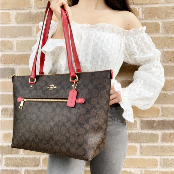 Coach large zip tote brown red - Picture 5 of 6